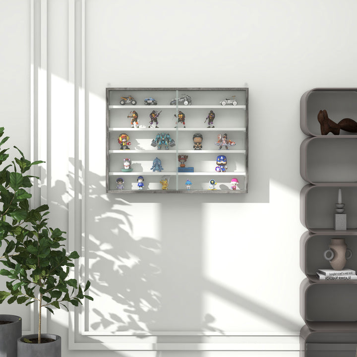 5-Tier Wall Display Shelf Unit Cabinet w/ 4 Adjustable Shelves Glass Doors