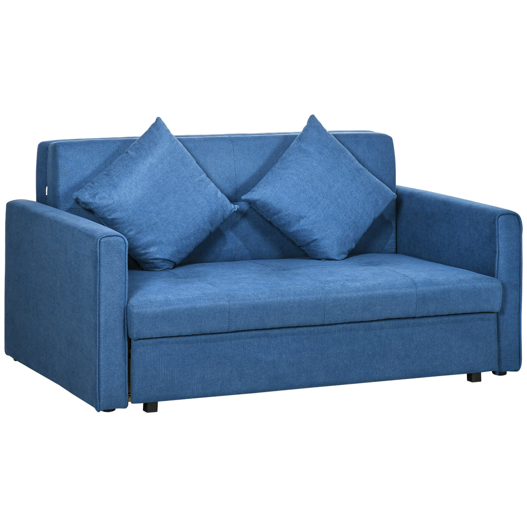 2 Seater Sofa Bed, Convertible Bed Settee, Modern Fabric Loveseat Sofa Couch w/ Cushions, Hidden Storage for Guest Room, Dark Blue