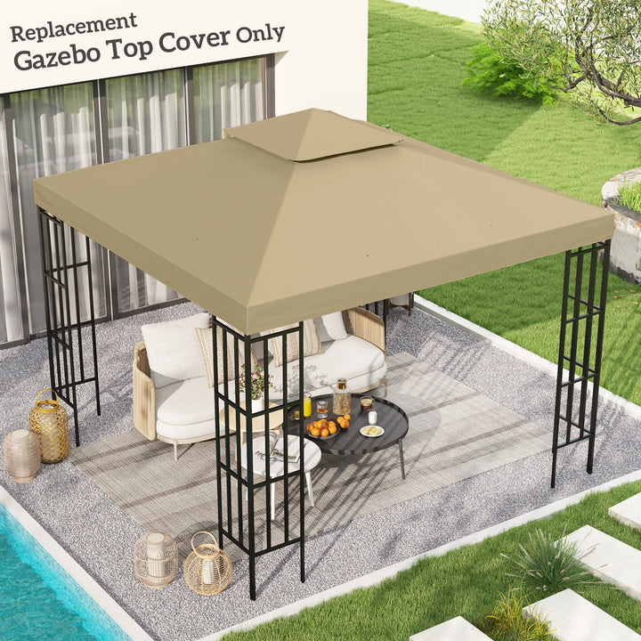 Outsunny 3 x 3(m) Canopy Top Cover Double Tier Gazebo Gazebo Replacement Pavilion Roof Deep Beige (TOP ONLY)