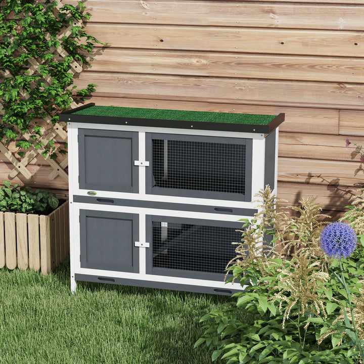 Double Decker Rabbit Hutch 2 Tier Guinea Pig House 100x47x91cm, Grey