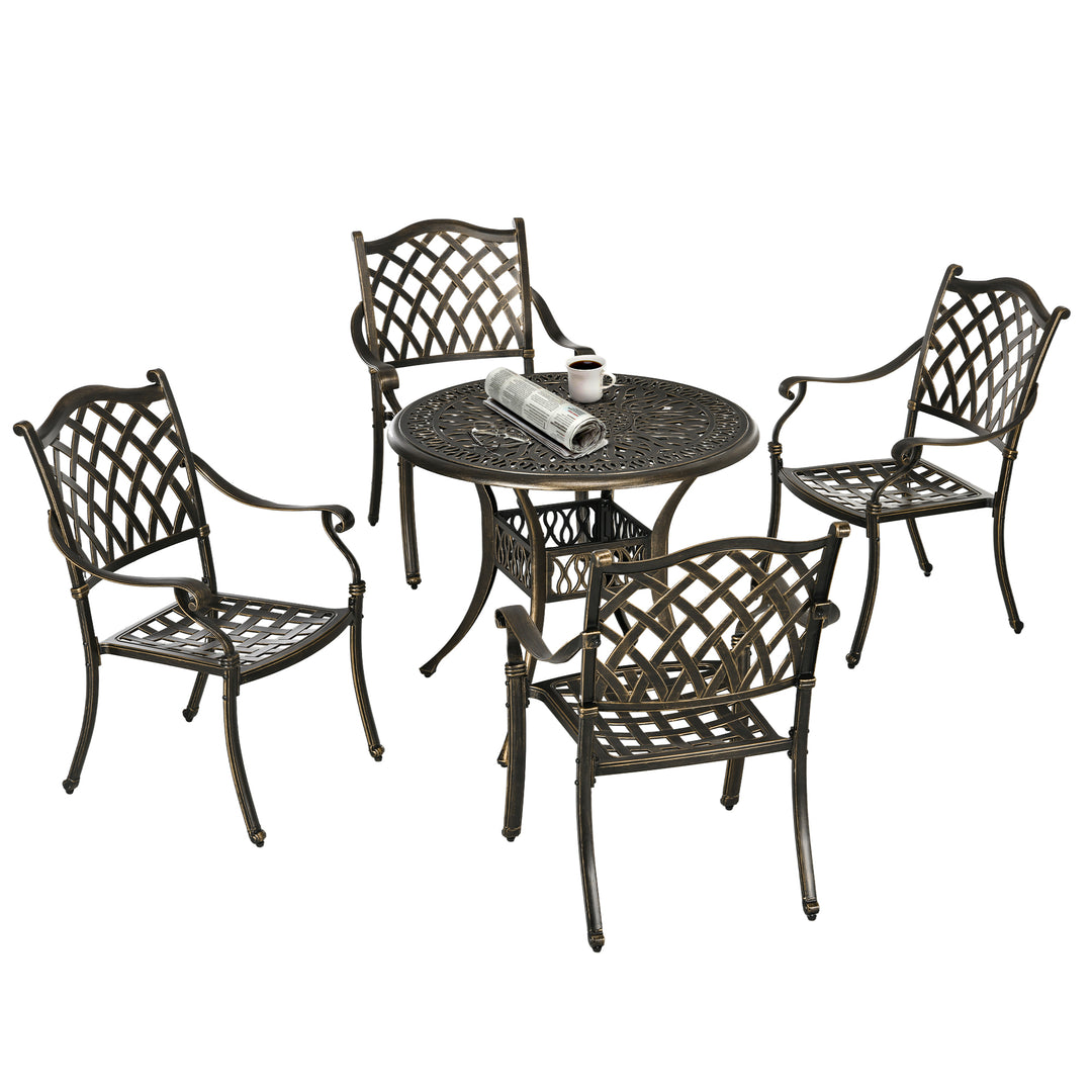 5-Piece Outdoor Furniture Dining Set, Cast Aluminum Conversation Set Includes 4 Chairs, 1 Round Table with Umbrella Hole for Patio Garden