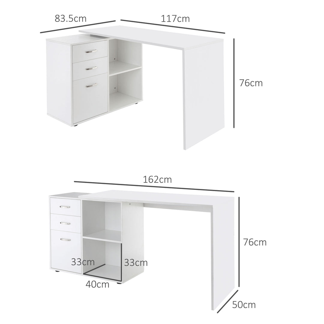 Computer Desk Table Workstation Home Office L Shape Drawer Shelf File Cabinet White