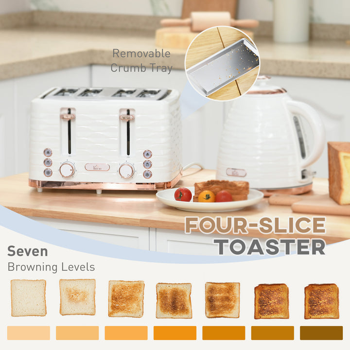 Kettle and Toaster Sets, 3000W 1.7L Rapid Boil Kettle & 4 Slice Toaster with 7 Browning Controls, Defrost, Reheat and Crumb Tray, Otter thermostat, Cream White