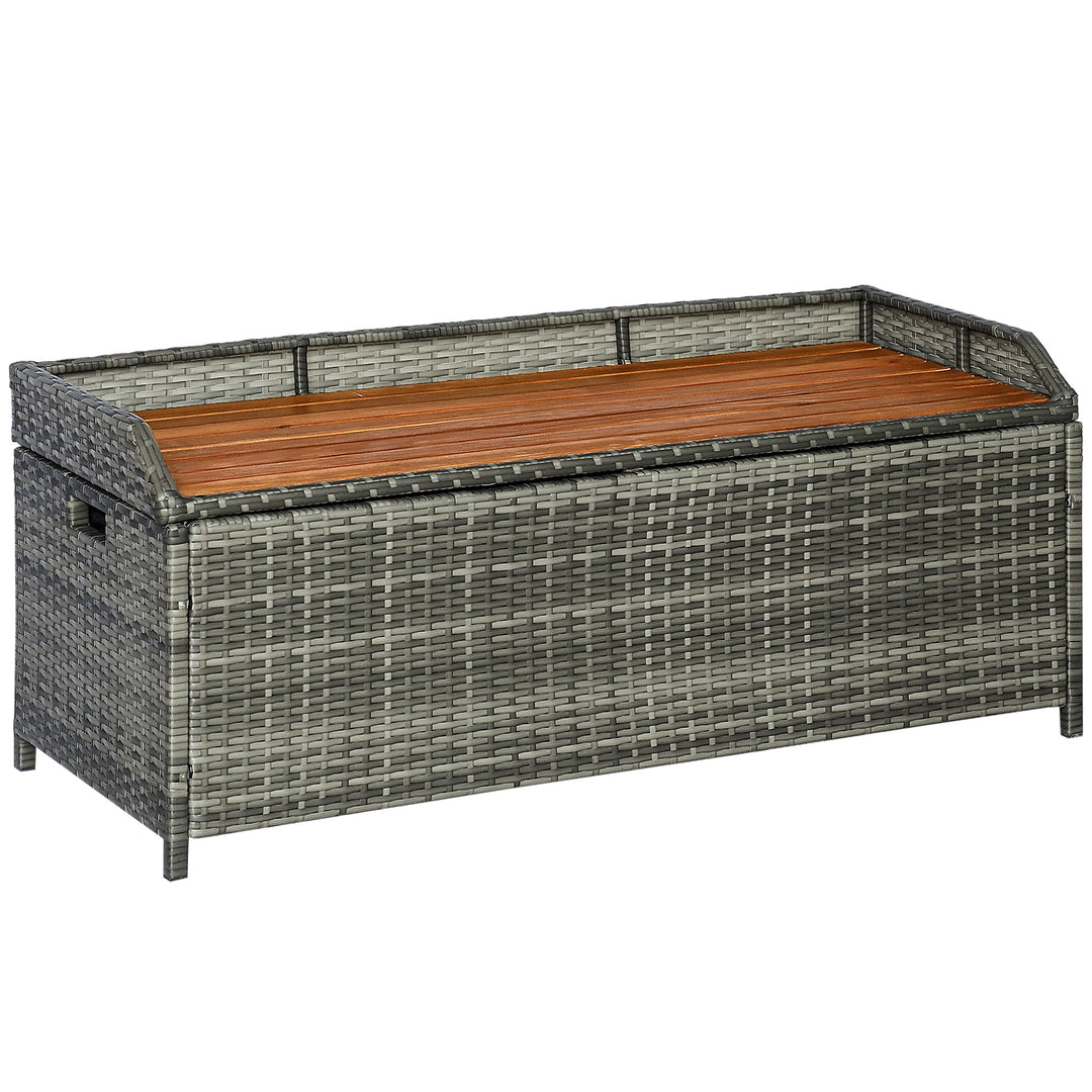 Patio Wicker Storage Bench Box, Outdoor Garden PE Rattan Pool Tool Storage - Grey