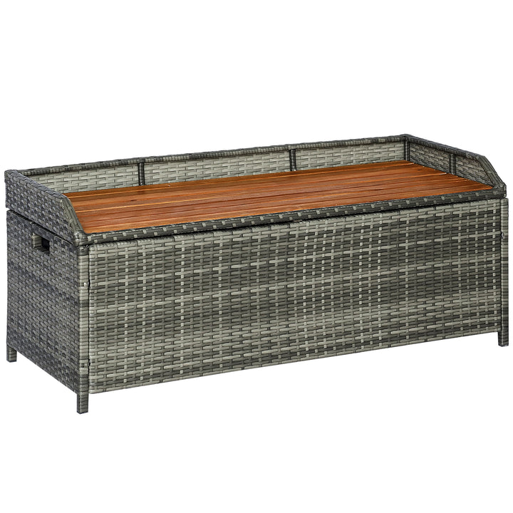 Patio Wicker Storage Bench Box, Outdoor Garden PE Rattan Pool Tool Storage - Grey