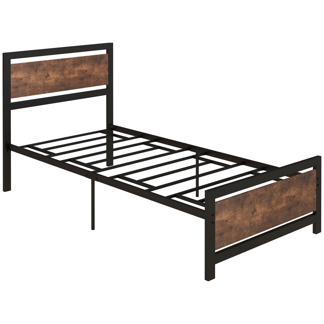 Single Metal Bed Frame with Headboard & Footboard, Strong Slat Support Solid Bedstead Base w/ Underbed Storage Space, No Box Spring Needed