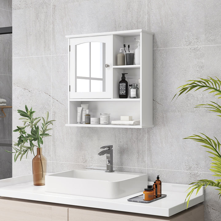 kleankin Bathroom Cabinet, Wall Mount Storage Organizer with Mirror, Adjustable Shelf for Bathroom, Kitchen, Bedroom, White
