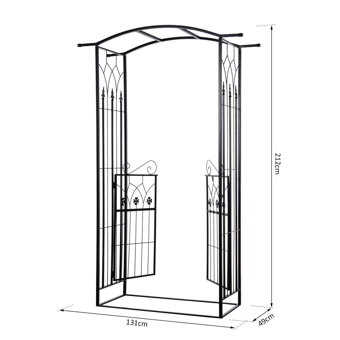 Metal Frame Outdoor Garden Entrance Arch w/ Gate Black