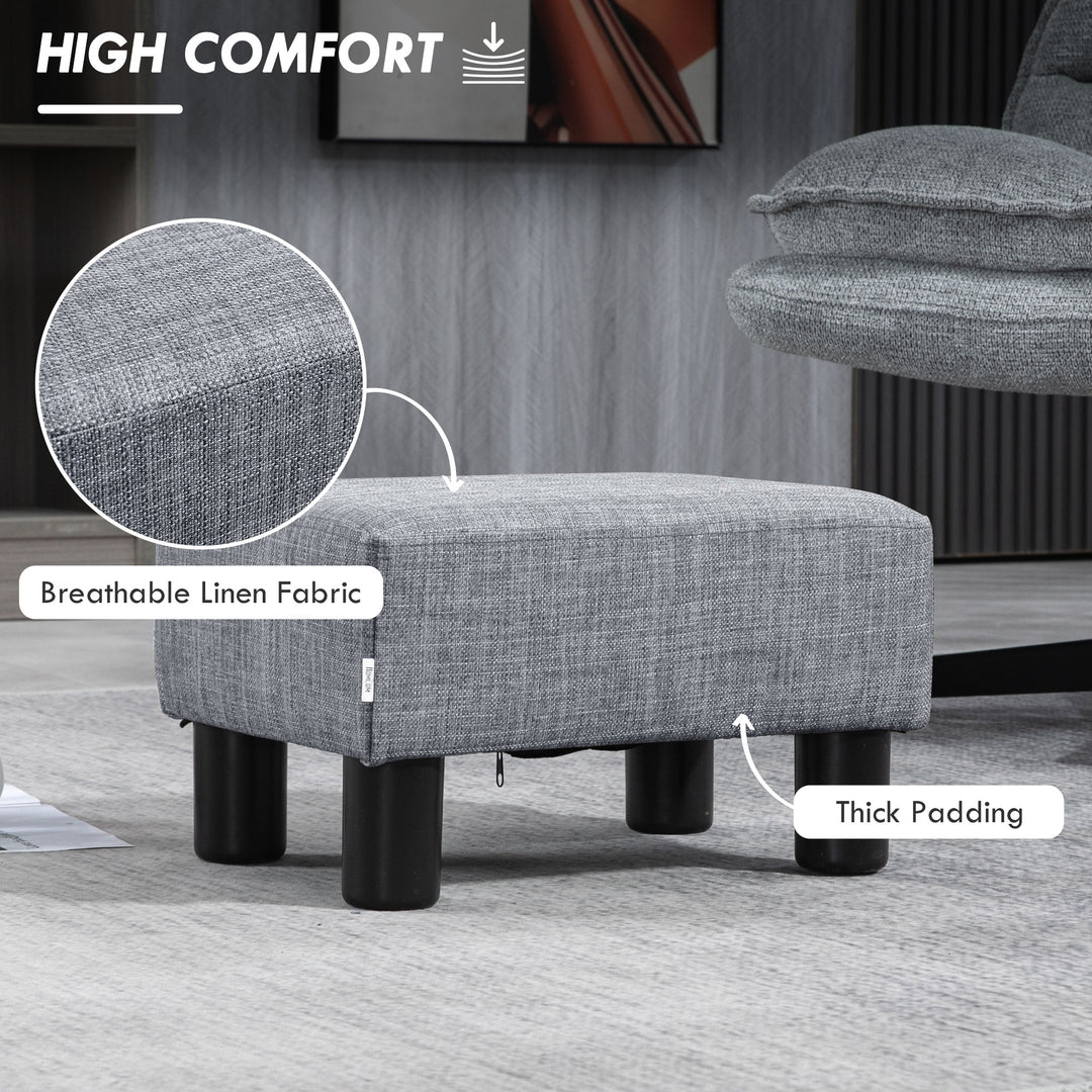 Linen Fabric Footstool Footrest Small Seat Foot Rest Chair Ottoman Light Home Office with Legs 40 x 30 x 24cm Grey