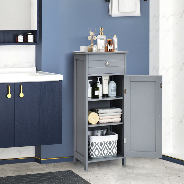 Freestanding Storage Cabinet with Drawer and Adjustable Shelves-Grey