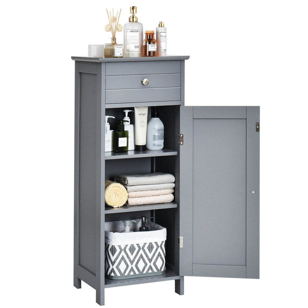 Freestanding Storage Cabinet with Drawer and Adjustable Shelves-Grey