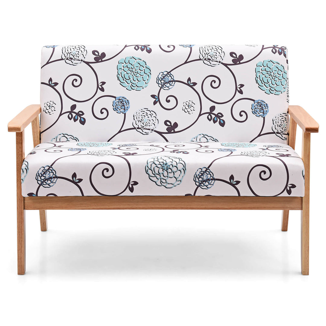 2-Seater Wooden Upholstered Loveseat with Rubber Wood Armrests-Grey