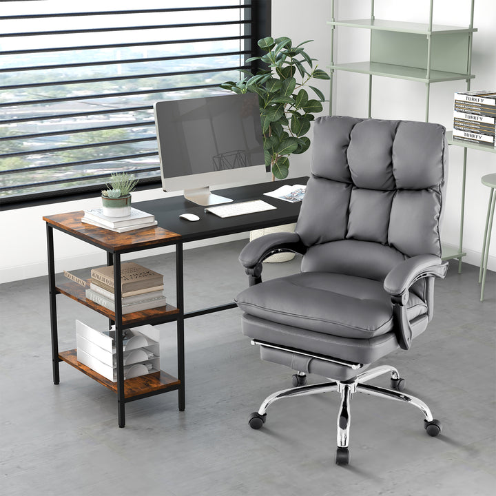 Adjustable High Back Rolling Computer Chair with Footrest-Grey