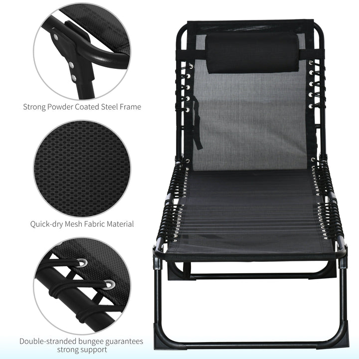 Folding Garden Lounger w/ 4 Position Adjustable Back &100% PVC fabric, Garden Reclining Cot Camping Hiking Recliner, 197L x 58W x 78H, Black