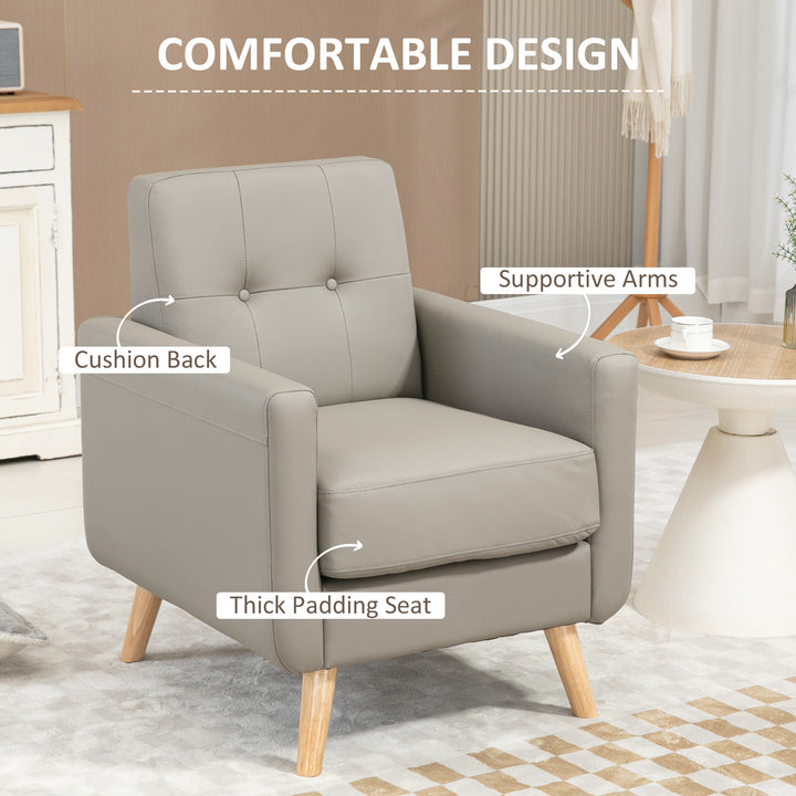 Modern Accent Chair, Tufted Living Room Chairs, PU Leather Armchair-Grey