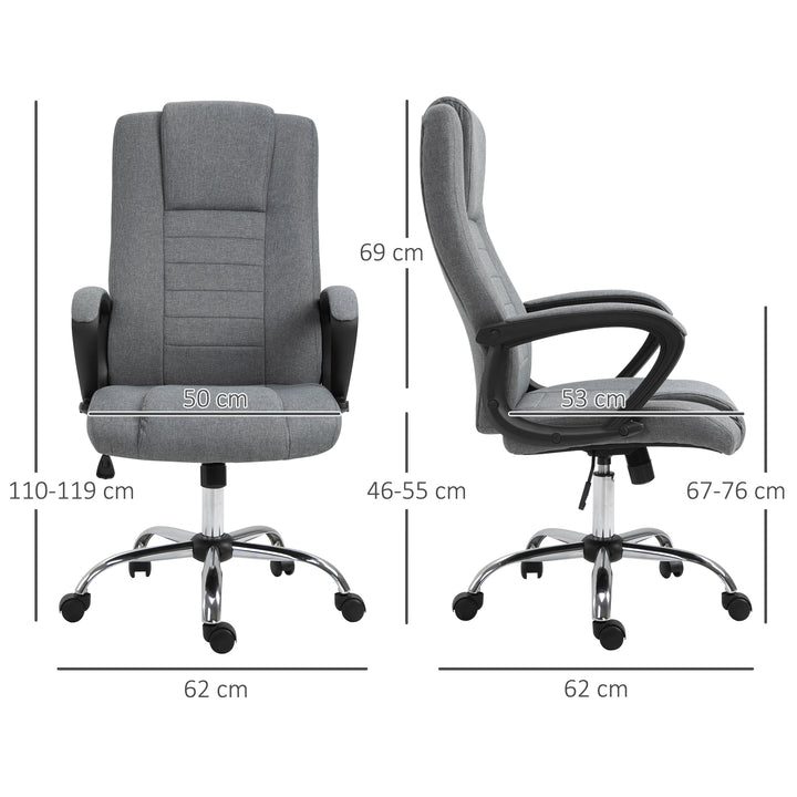 High Back Office Chair 360° Swivel Chair Adjustable Height Tilt Function Linen Deep Grey 62W x 62D x 110-119H cm