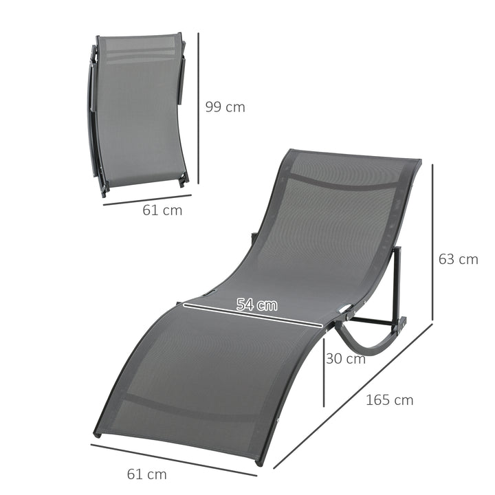 Outsunny Set of 2 S-shaped Foldable Lounge Chair Sun Lounger Reclining Outdoor Chair for Patio Beach Garden Grey