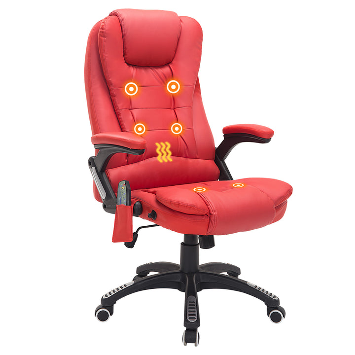 Ergonomic Chair with Massage and Heat, High Back PU Leather Massage Office Chair With Tilt and Reclining Function, Red