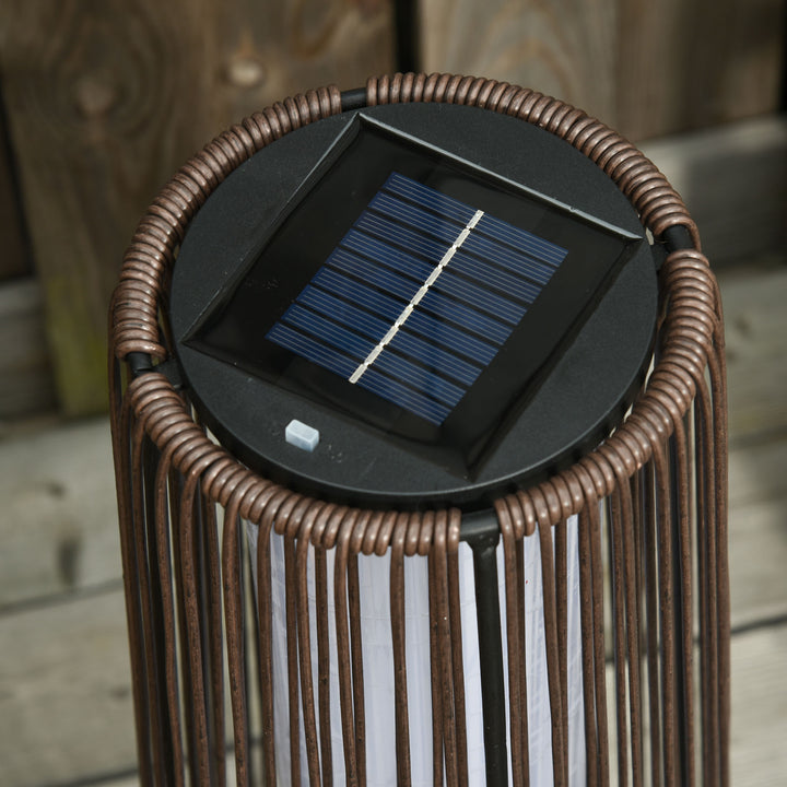 Patio Garden PE Rattan Solar Lights Woven Resin Wicker Lantern Auto On/Off Solar Powered Lights, Brown