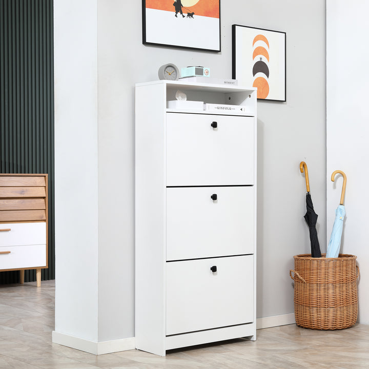 Shoe Storage Cabinet With 3 Drawers, Chipboard-White