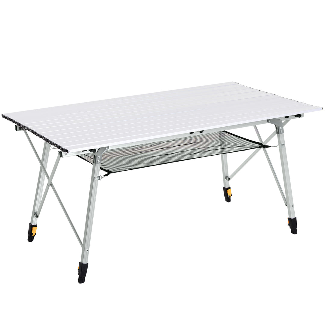 4FT Folding Aluminium Picnic Table Portable Camping BBQ Table Roll Up Top Mesh Layer Rack with Carrying Bag