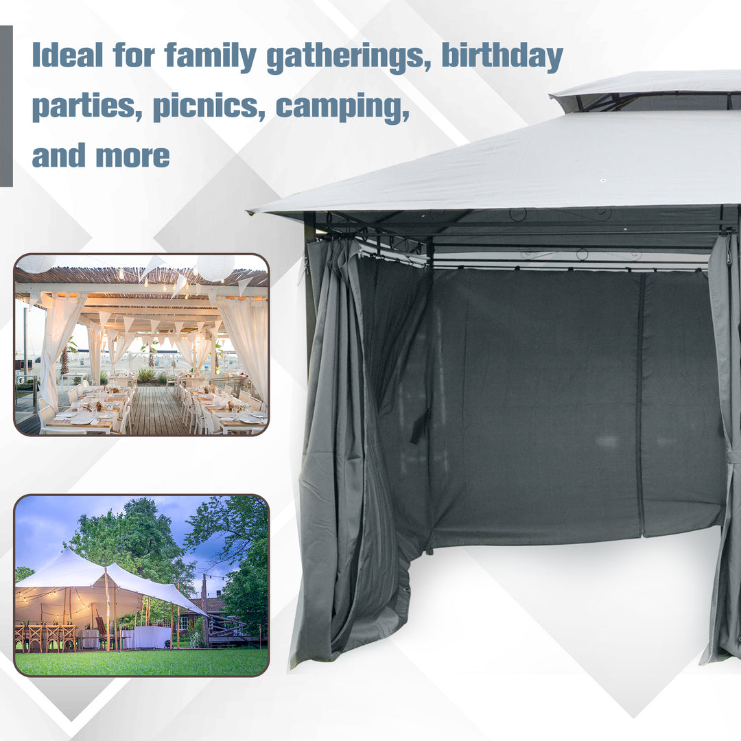 Outsunny 10 x 13ft Outdoor 2-Tier Steel Frame Gazebo with Curtains Outdoor Backyard, Black/Grey