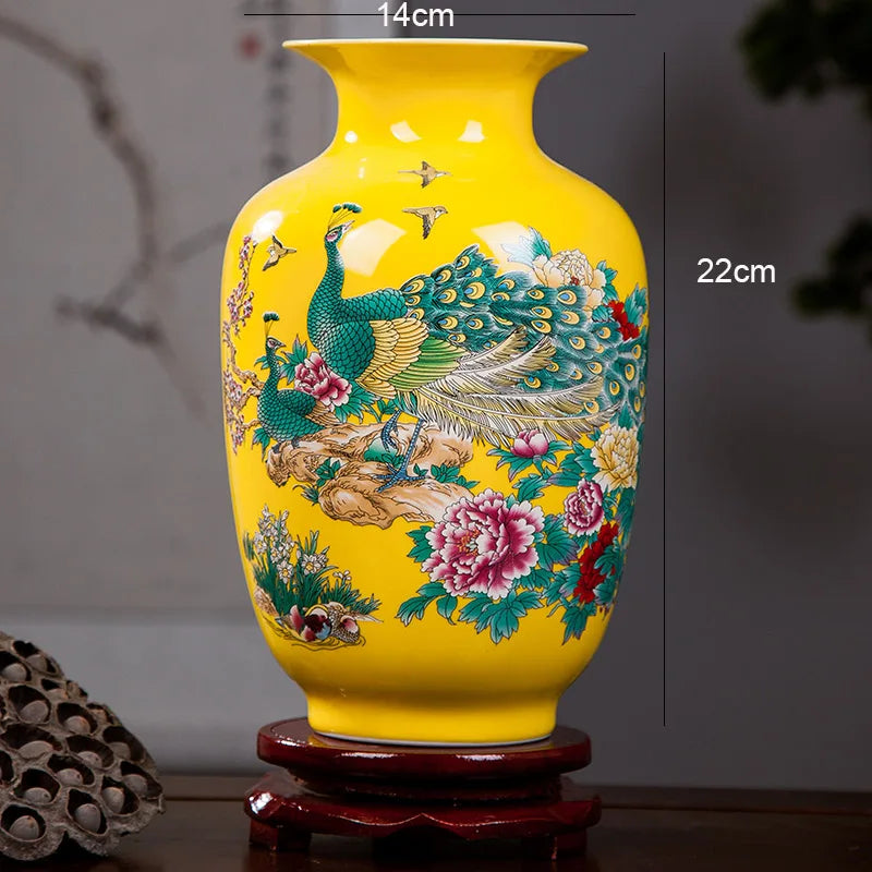 Ceramics Yellow Peacock Flower Vase