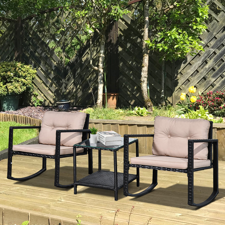 Rocking Set Patio Bistro Table Chairs Conversation w/ Cushion