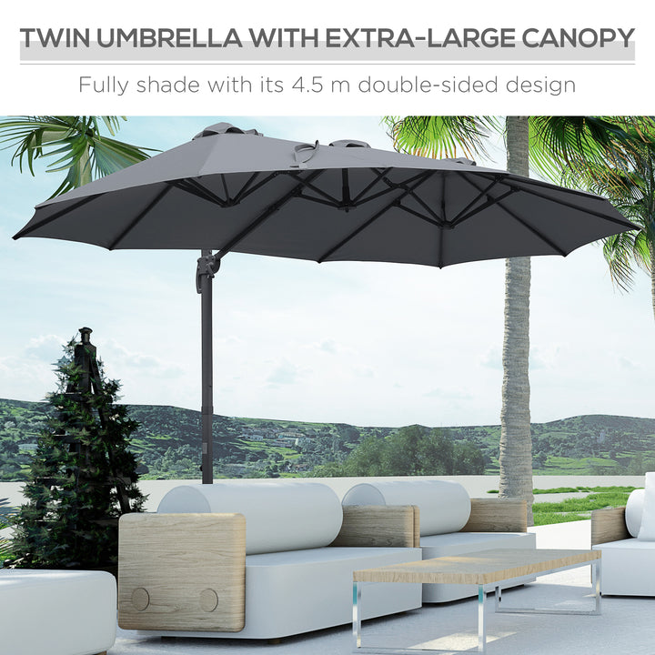 4.5 m Patio Cantilever Roma Parasol, Large Double-Sided Rectangular Garden Umbrella with Crank Handle, 360° Cross Base for Bench, Outdoor