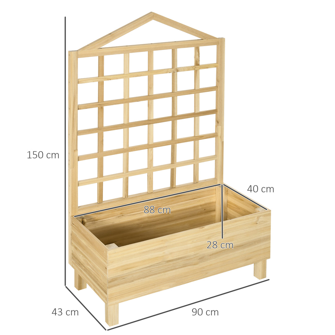 Garden Planters with Trellis for Vine Climbing, Distressed Wooden Raised Beds, 90x43x150cm, Natural Tone