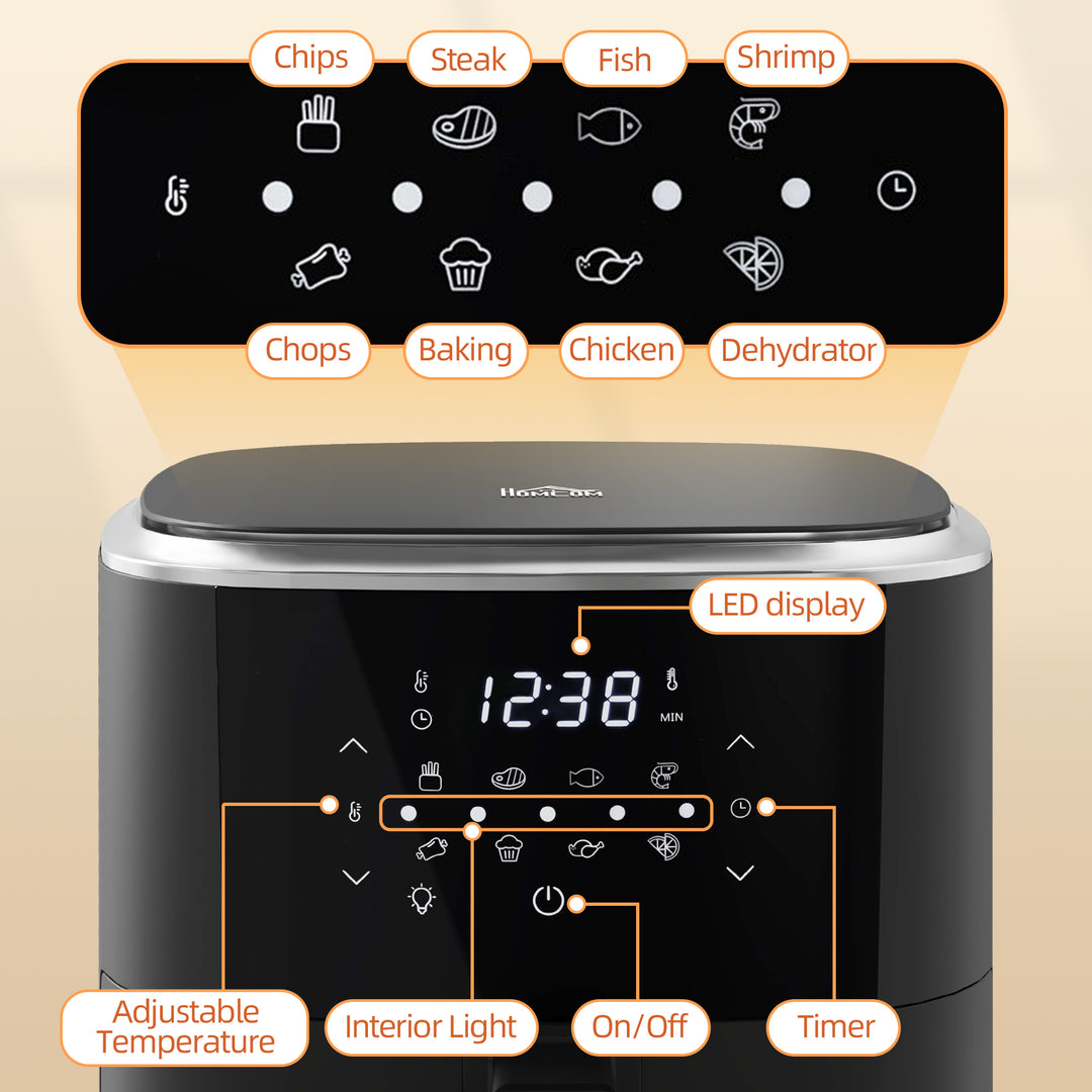HOMCOM 6.7L 4 in 1 Air Fryer, Bake, Roast and Dehydrator with Digital Display, Rapid Air Circulation, Adjustable Temperature, Timer