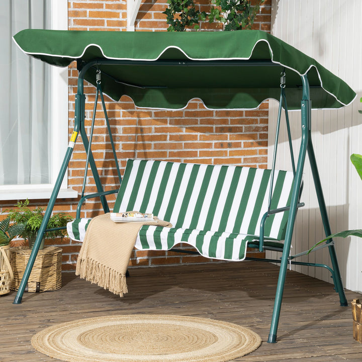 3 Seater Garden Swing Chair W/ Adjustable Canopy, Garden Swing Seat with Steel Frame, Padded Seat, Green