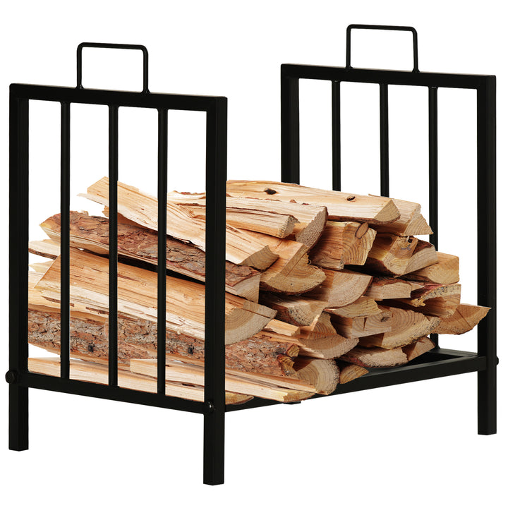 Outsunny Firewood Log Rack Fireplace Log Holder Wood Storage Rack with 2 Handles, for Outdoor and Indoor Use, 42 x 32.5 x 46cm, Black