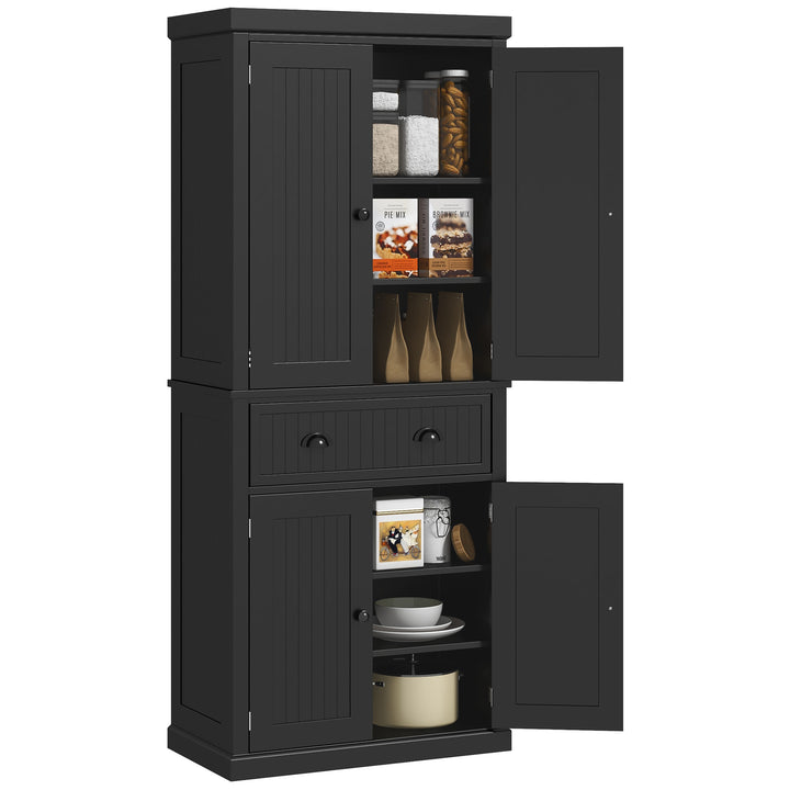Traditional Kitchen Cupboard Freestanding Storage Cabinet with Drawer, Doors and Adjustable Shelves, Black