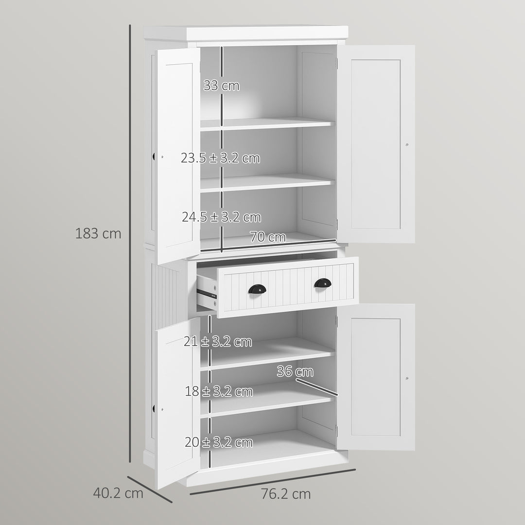 Traditional Kitchen Cupboard  Freestanding Storage Cabinet with Drawer, Doors and Adjustable Shelves, White