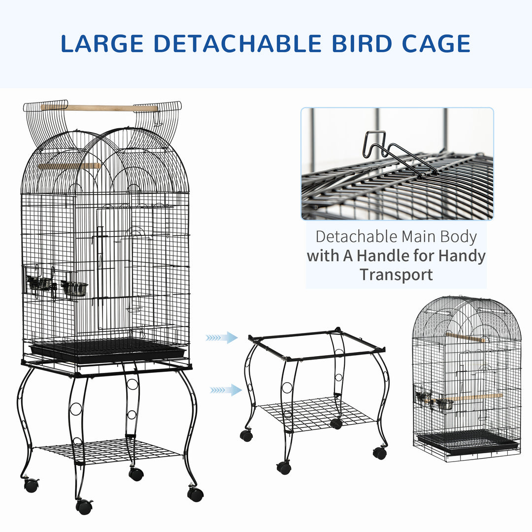 PawHut Large Parrot Bird Cage Aviary Budgies Finch Cockatiel Birds Stand Feeding Station Stand w/ Wheels 51L x 51W x 153H cm