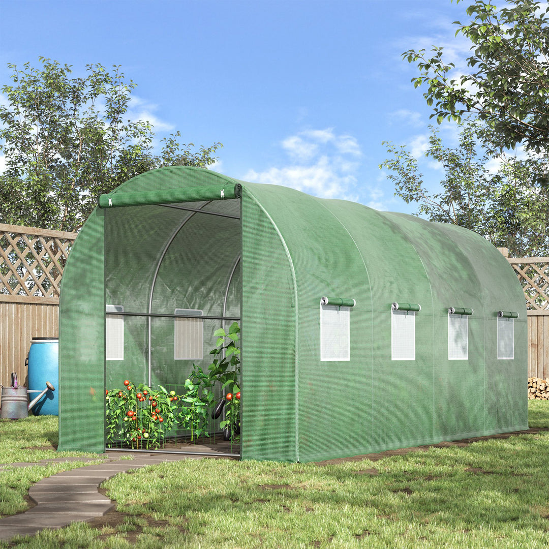 4x2 m Polytunnel Walk-in Greenhouse with Zip Door and Windows-Green