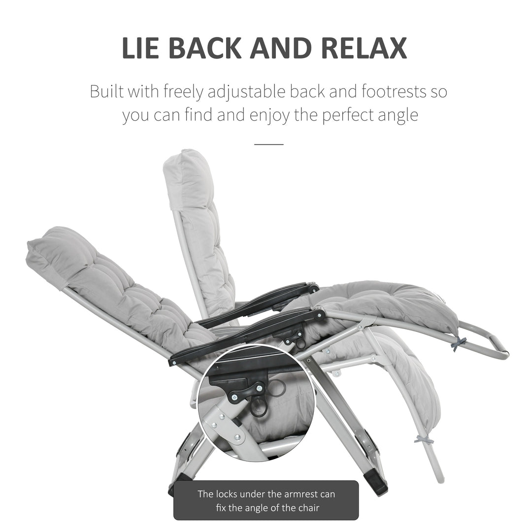 Chair Folding Garden Sun Lounger with Cushion Headrest Light Grey