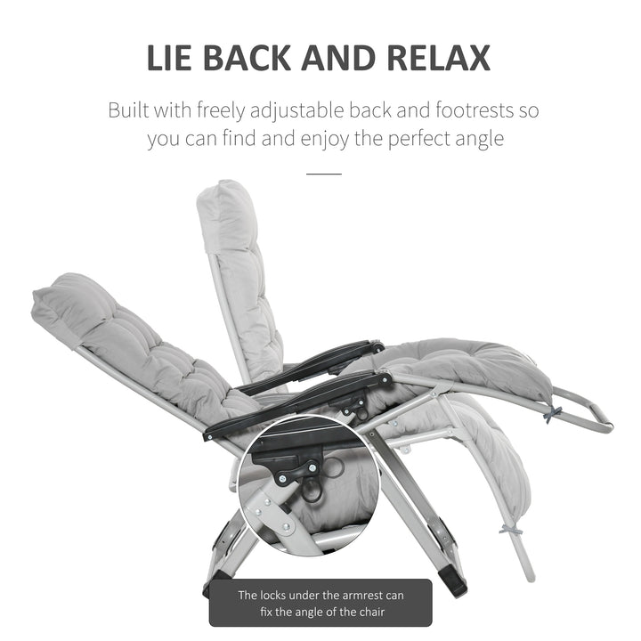 Chair Folding Garden Sun Lounger with Cushion Headrest Light Grey