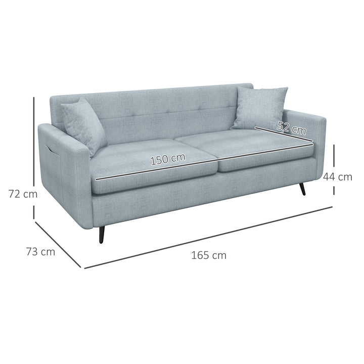 2 Seater Sofa Tufted Loveseat Settee with Steel Legs and 2 Storage Pockets - Blue