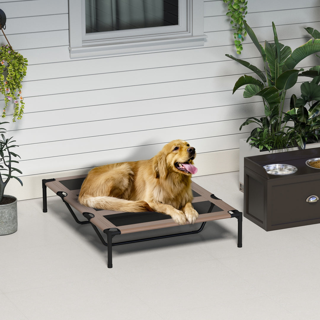 PawHut Cooling Elevated Dog Bed Portable Raised Pet Cot with Breathable Mesh, No-Slip Rubber Feet for Indoor & Outdoor Use, Brown