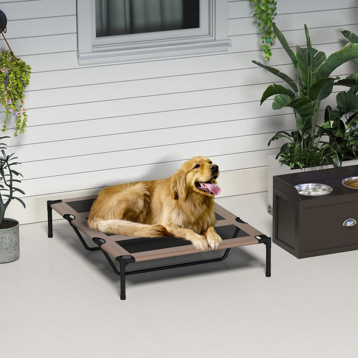 PawHut Cooling Elevated Dog Bed Portable Raised Pet Cot with Breathable Mesh, No-Slip Rubber Feet for Indoor & Outdoor Use, Brown