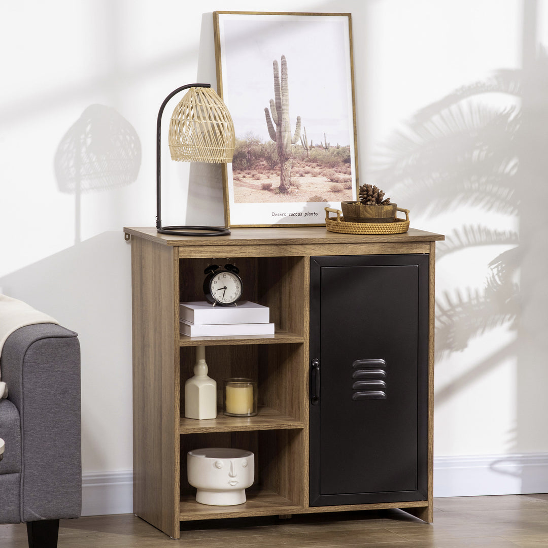 Cupboard Storage Cabinet with 3 Tiers and Steel Door, Home Organizer Sideboard with Adjustable Shelf for Dining Room, Living Room, Kitchen