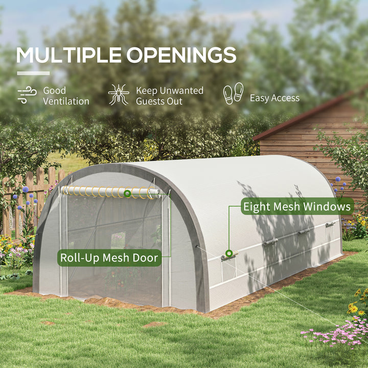 Polytunnel Greenhouse w/ Upgraded Structure, 15 Plant Labels-White