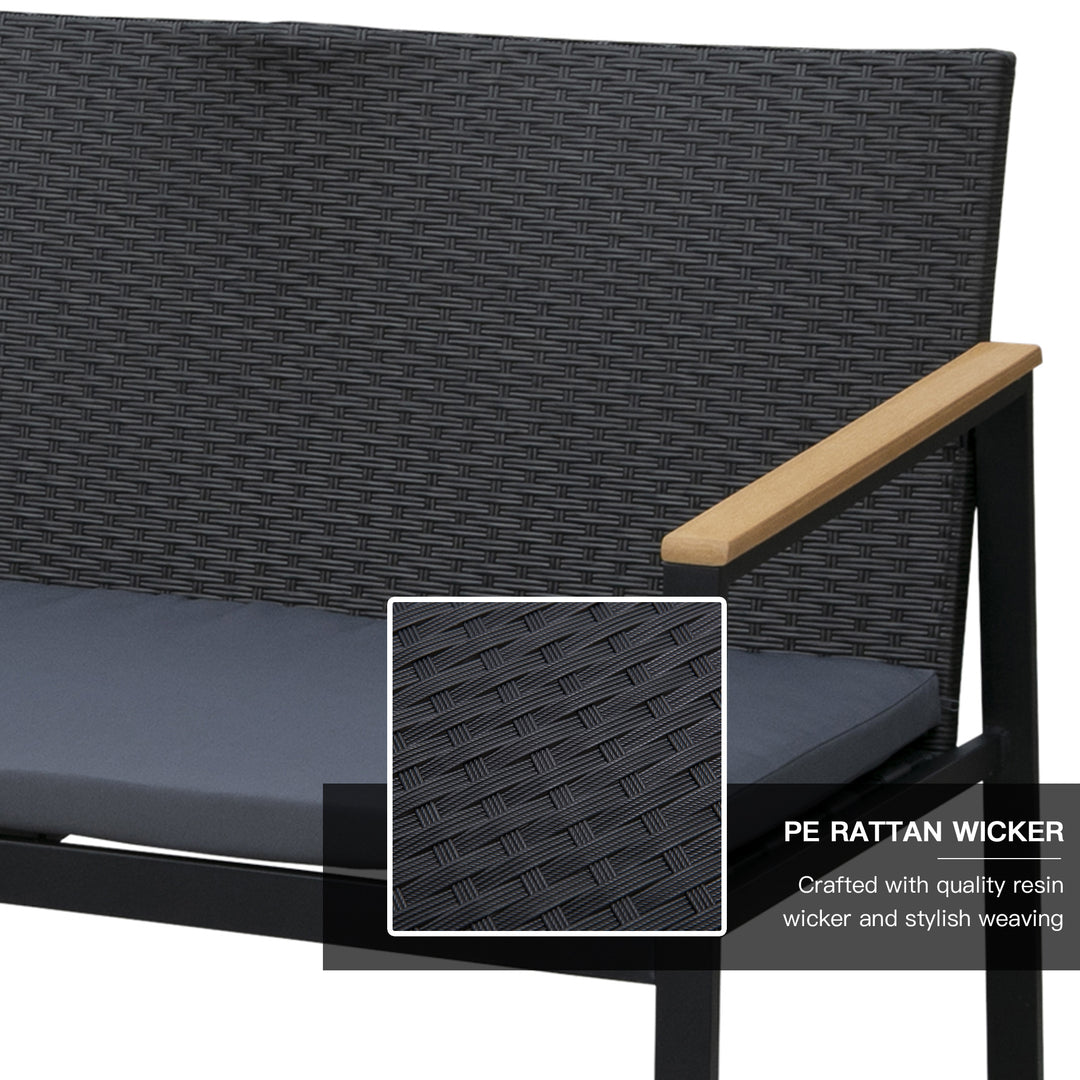 4PC Rattan Garden Furniture Set 2 Single Sofa Arm Chairs 1 Bench Loveseat with Cushions & Coffee Table Patio Backyard Wicker Weave