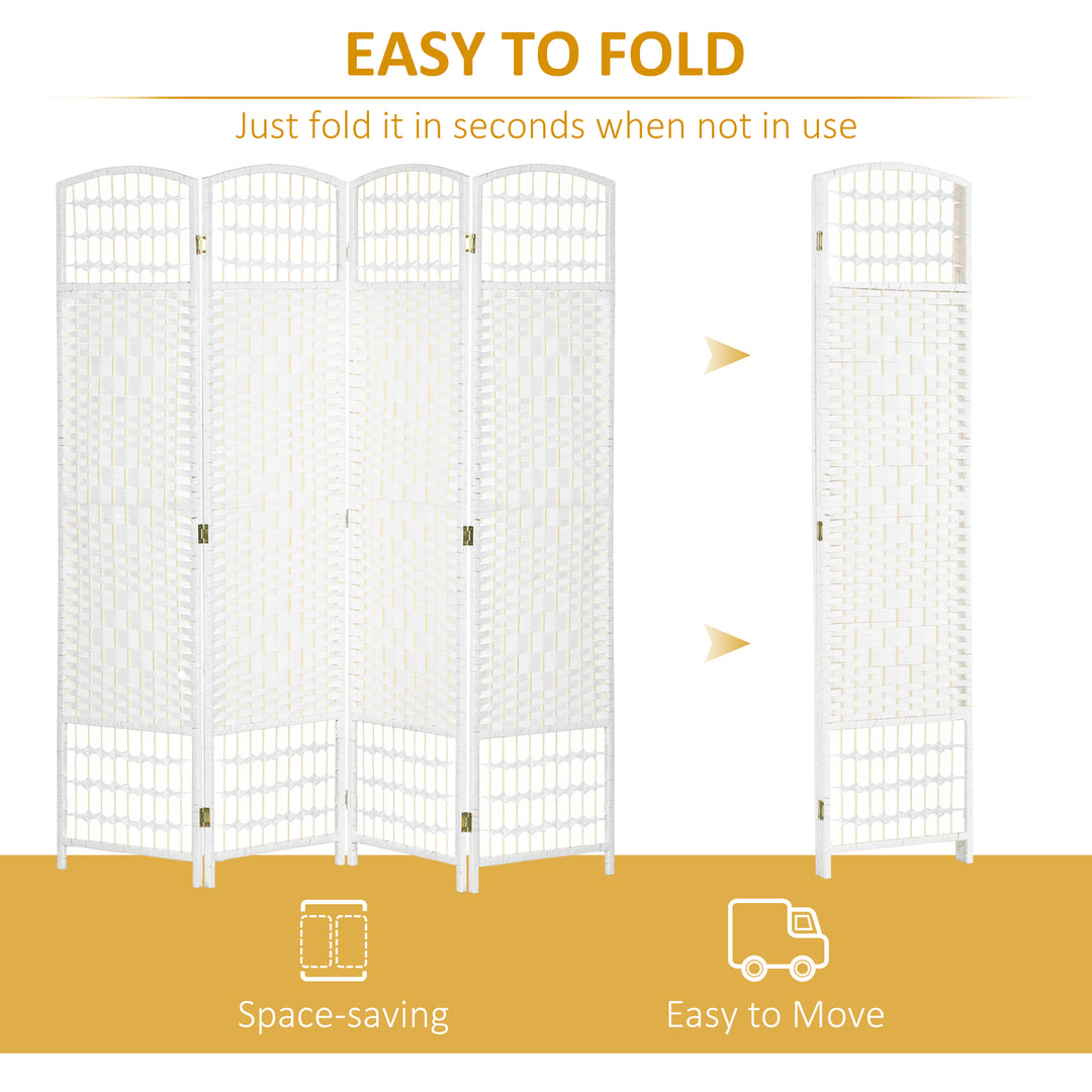 4 Panel Folding Room Divider, Privacy Screen, Freestanding Paravent Partition Separator for Living Room, Bedroom and Office, 160 x 170cm, White