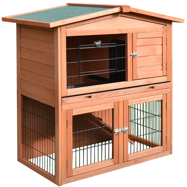 PawHut 2 Tier Rabbit Hutch Guinea Pig Hutch Ferret Cage with Ramp Slide Out Tray for Indoor Outdoor 100.5 x 55 x 101 cm