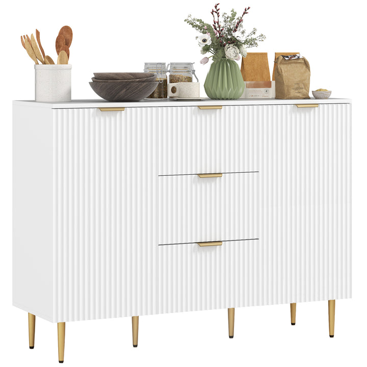 Sideboard Buffet Cabinet with 3 Drawers and Adjustable Shelves, White