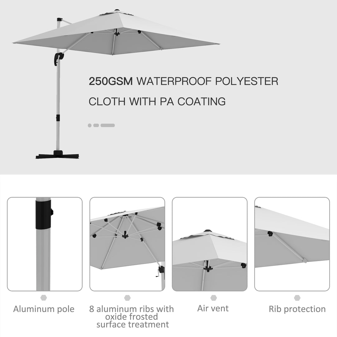 3m Cantilever Roma Parasol Aluminium Frame 360 Rotation Hanging Parasol with/ Cross Base White