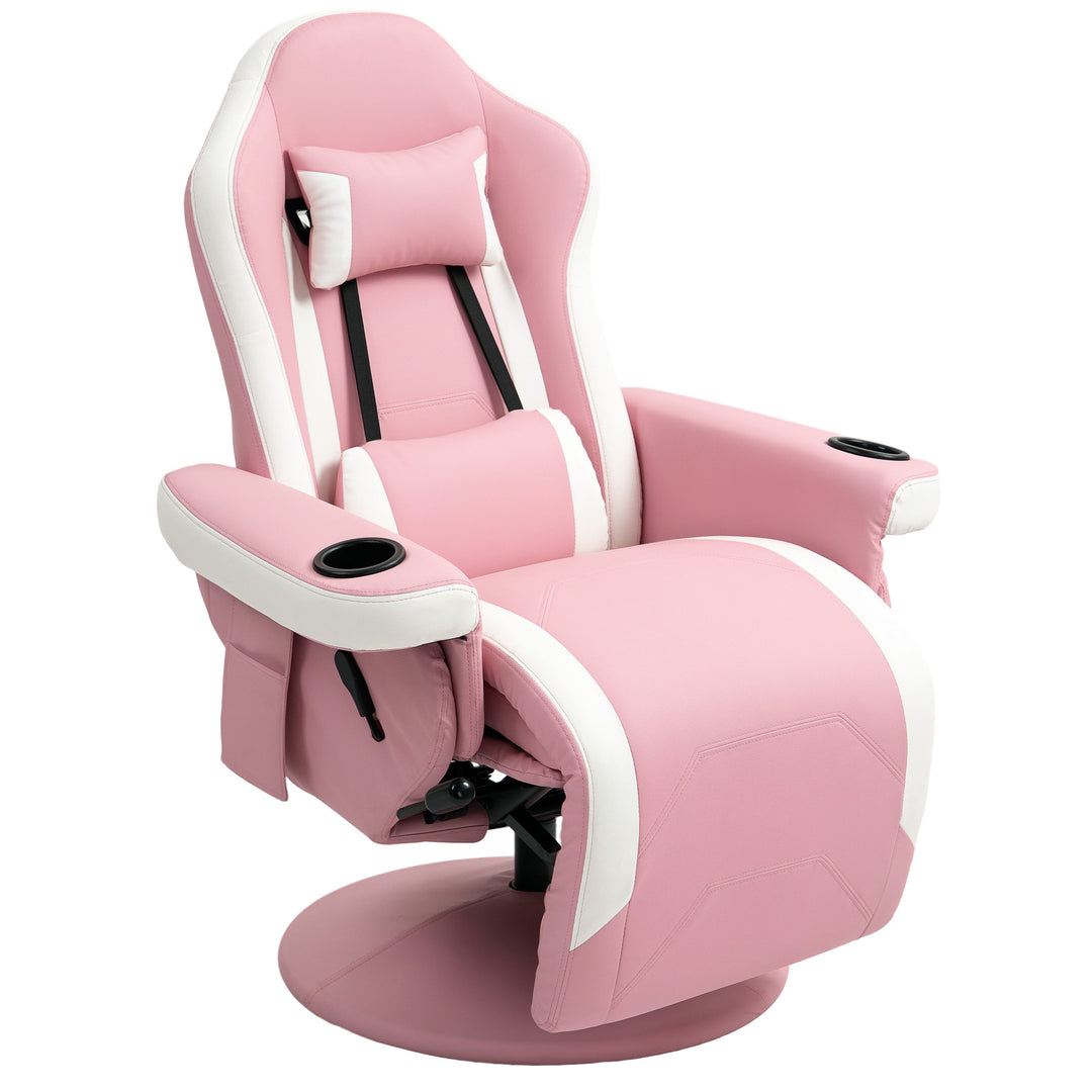 Manual Recliner Armchair PU Leather Lounge Chair, Adjustable Leg Rest, 135° Reclining, 360° Swivel - Pink